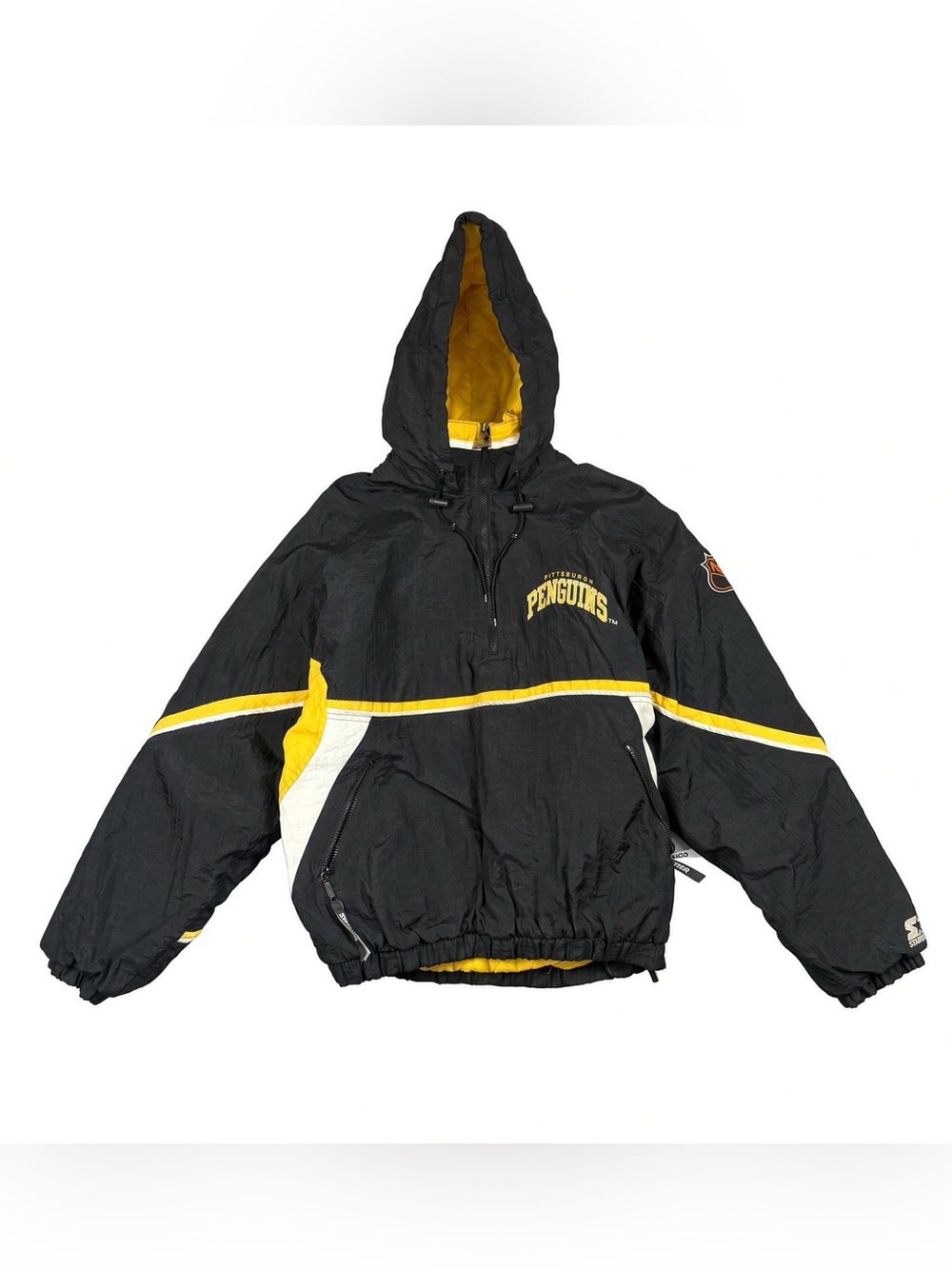 Vintage 90s Starter Pittsburgh Penguins Hooded Pullover Jacket Mens M NHL